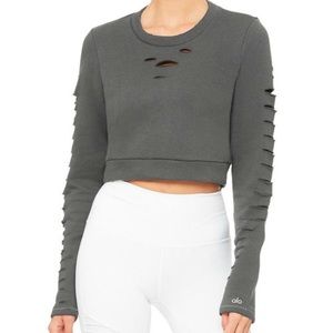 Alo Yoga Ripped Warrior Cropped Sweatshirt M